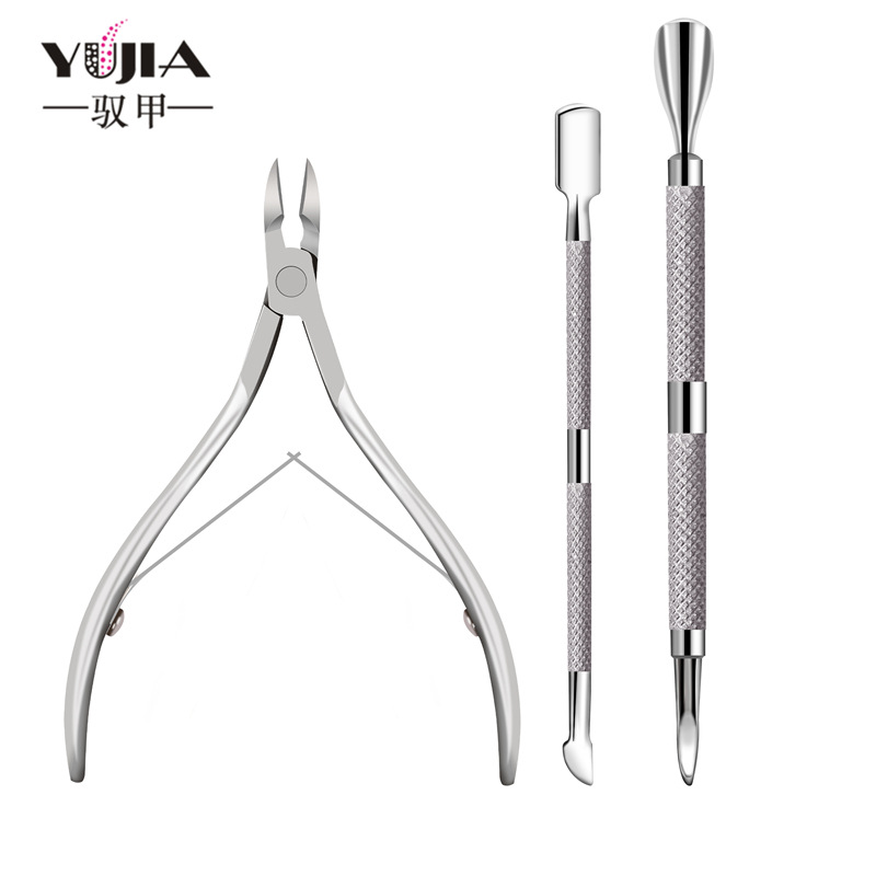 Herramientas de pelado de uñas conjunto de tres piezas avanzadas tijeras de piel muerta de acero inoxidable multifuncional empuje de piel muerta conjunto de tres piezas