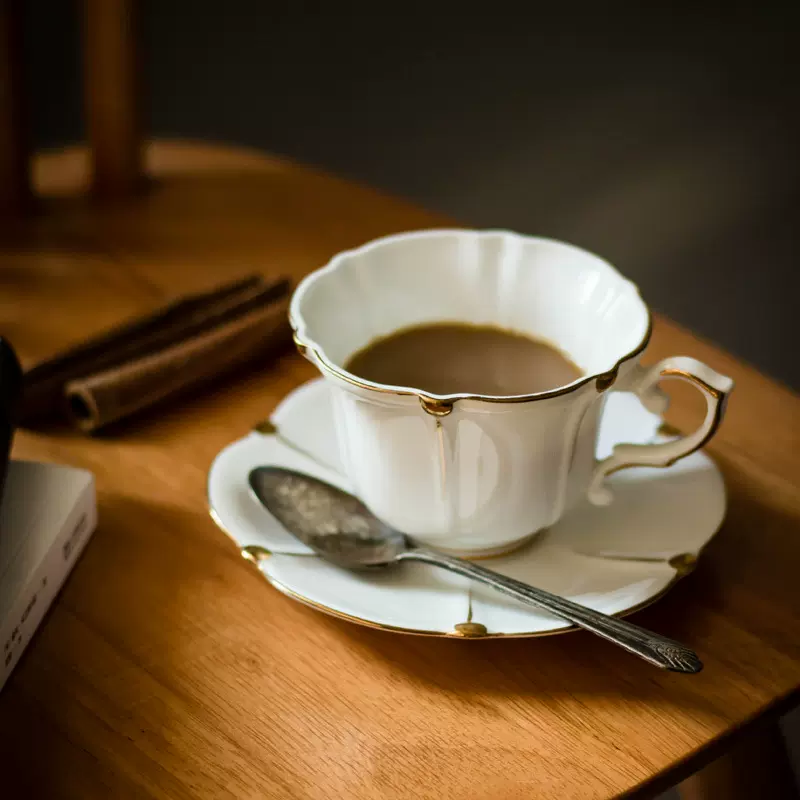 vintage骨瓷咖啡杯碟套装陶瓷咖啡杯下午茶杯具手工复古金边欧式