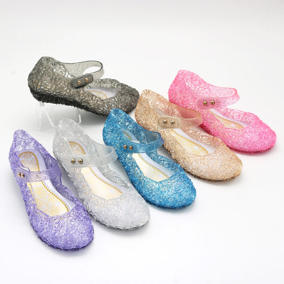 Foreign Trade Children's Shoes Frozen Girls Princess Elsa Shoes Performance Shoes Bag Heel Girls High Heel Children's Crystal Sandals