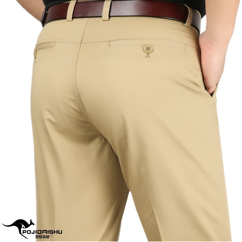 Perki Kangaroo Summer Thin Pure Cotton Middle-aged Men's Casual Pants Business High Waist Deep Middle-aged and Elderly Long Pants