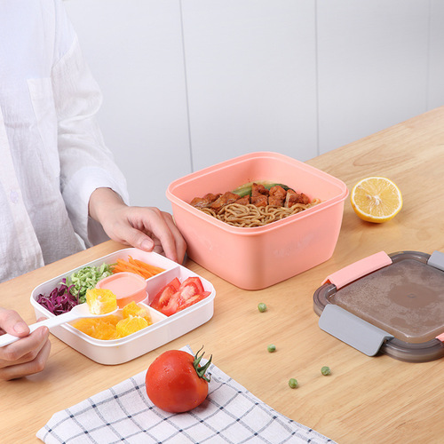 Nordic style double-layer plastic lunch box small compartment lunch box student portable microwaveable crisper box
