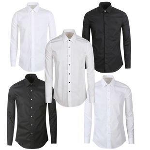 Clear Color Long Sleeve Shirt Fashionable Slim-fit Black and White Large Size Shirt All-match Base Shirt