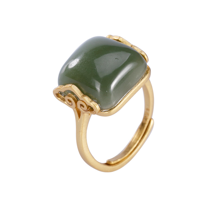 Nhẫn nữ bạc S925 mạ vàng đính ngọc bích sapphire hình mây lành — Mẫu màu đậm