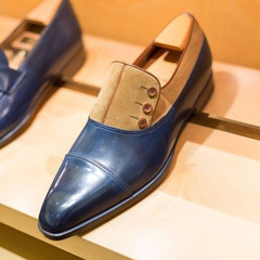 2020 New Men's Pointed Round Toe Button Combination Color Flat Wedge Casual and Versatile Boys Leather Shoes