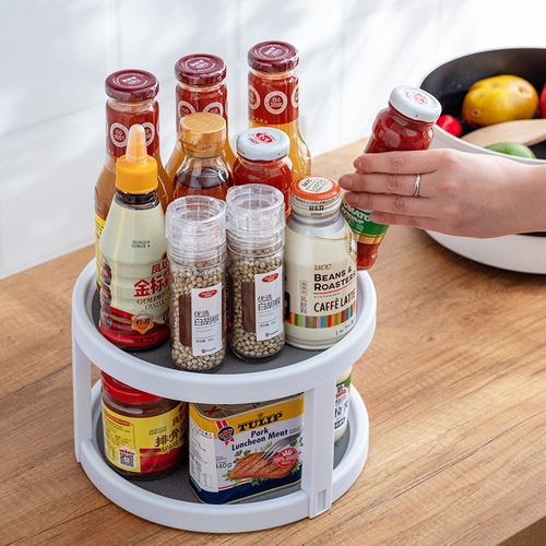 Yimijia multifunctional rotating kitchen condiment bottle fruit plate storage rack double-layer storage rack