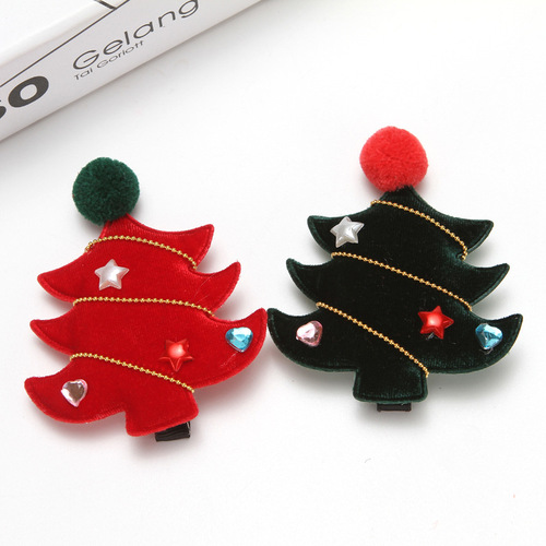 Factory direct selling velvet tree Christmas hairpin girls cute plush hairpin children's gift wholesale