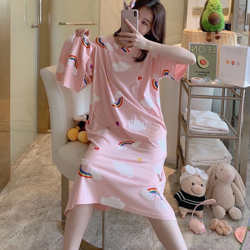 Pijamas de verano de las mujeres pijamas de estilo coreano camisón de verano de las mujeres de manga corta de verano de las mujeres desgaste del hogar traje de estudiante lindo más tamaño