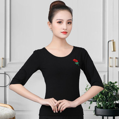 Square Dance Top Short Sleeve Women's Dance Costume Modal Embroidered Dance Dress Middle-Aged Summer Dancing Clothes