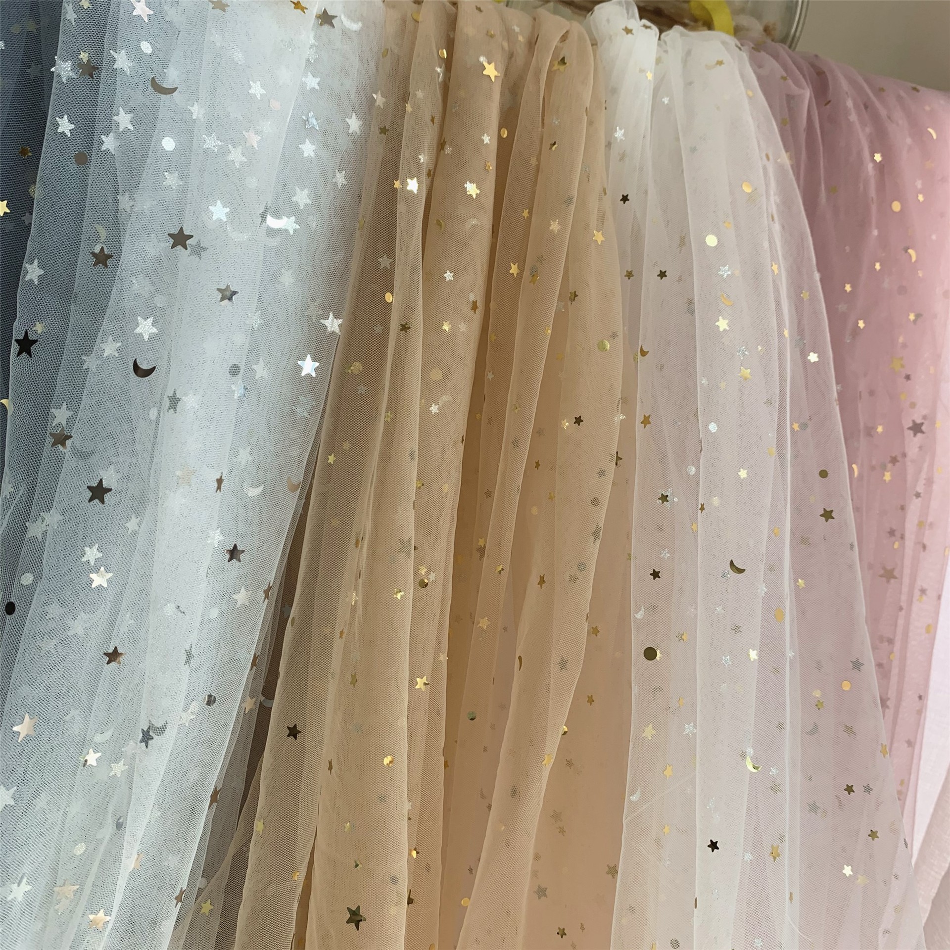 Ins tela de malla estrella Luna pieza de perforación de oro y plata ropa para niños Lolita mantel DIY tela multicolor en stock al por mayor