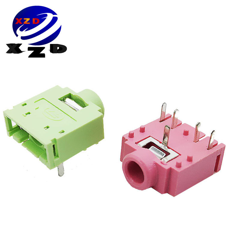 PJ-307塑头浅绿\粉红3.5音频插座PJPJ-3F07全塑连接器直流直插式