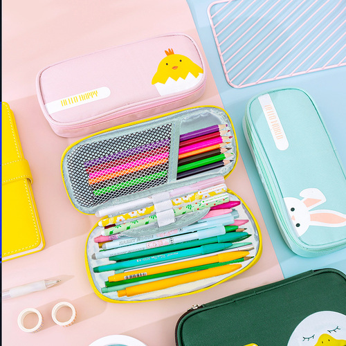 Creative stationery ins primary school students cute simple pencil case storage pencil bag oxford cloth cartoon pencil bag wholesale
