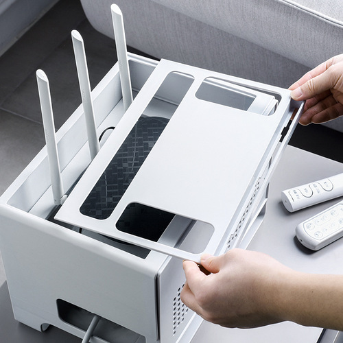 Router storage box desk double-layer hollow ventilation detachable dustproof set-top box power strip network cable organizer