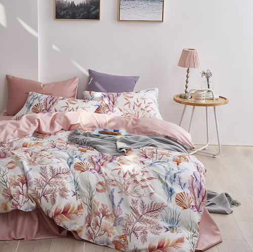 Luxurious American 60-count satin printed long-staple cotton bed set of four-piece cotton quilt cover flower and bird pure cotton bed sheet foreign trade