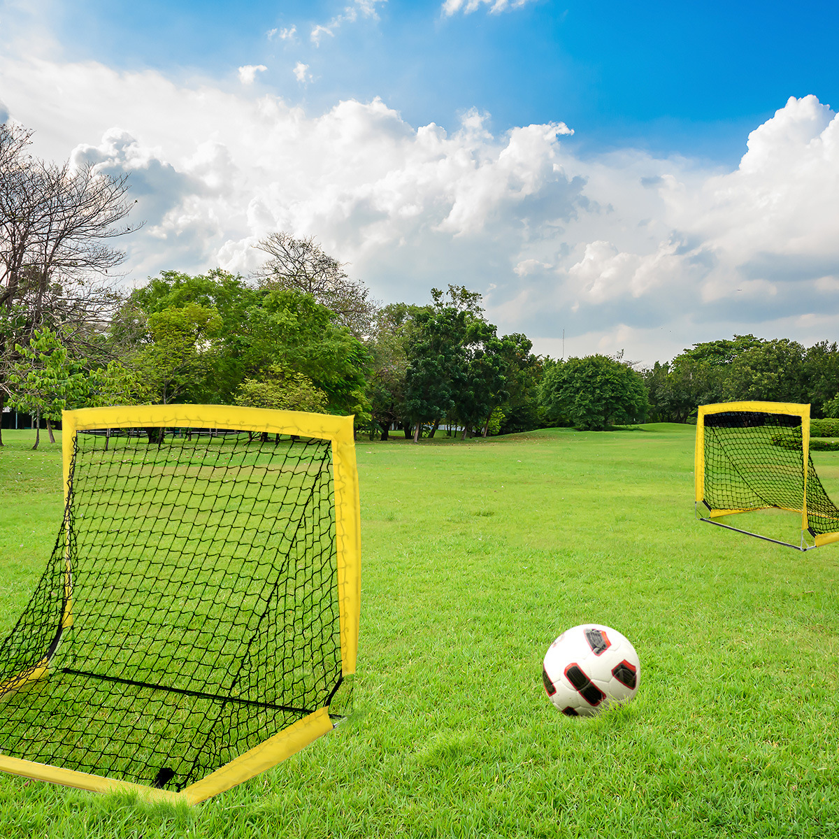Puerta de fútbol portátil para niños portería de deportes al aire libre entrenamiento infantil plegable amarillo Escuela Primaria estudiante fútbol Net