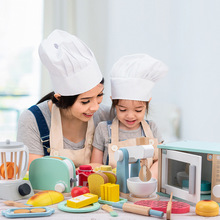 儿童仿真木质面包机咖啡机煎饼机搅拌机组合男女孩厨房过家家玩具