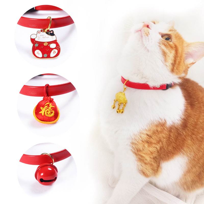 PU cuero mascota collar de campana para atraer la fortuna gato bolsa yuan Bao larga vida colgante de bloqueo gato perro perro perro