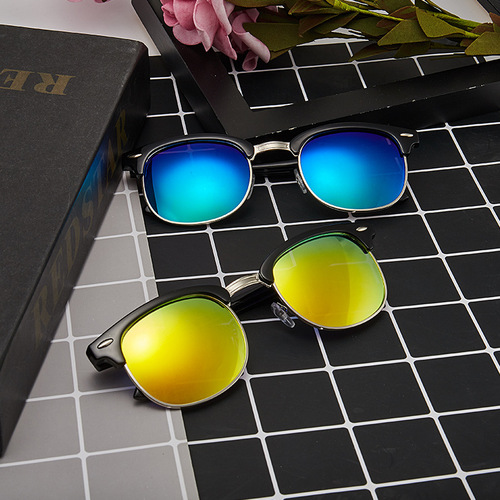 3016 Polarized Sunglasses Half-frame Rice Nail Polarized Mirrors Retro Photochromic Mirrors Men's and Women's Polarized Sunglasses