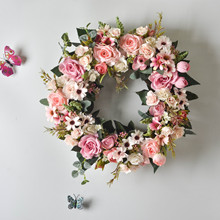 北欧墙壁装饰 新娘花环玫瑰花绢花假花婚庆壁挂 花艺布置家居装饰