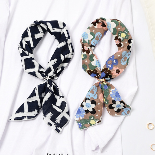 66% Cotton, 34% Rayon Women's Versatile Ins Small Square Scarf Retro Literary Daily Use Japanese Hairband