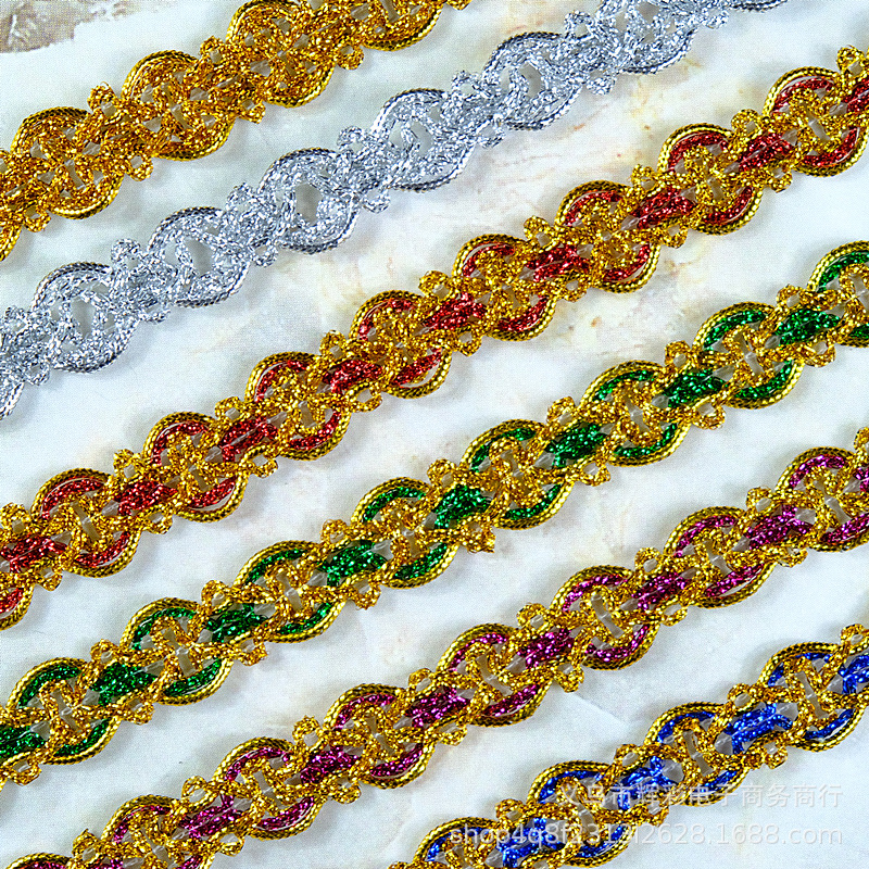 现货 灯笼葫芦花边 金银丝蕾丝亮片花边服装辅料 2公分宽一卡18米