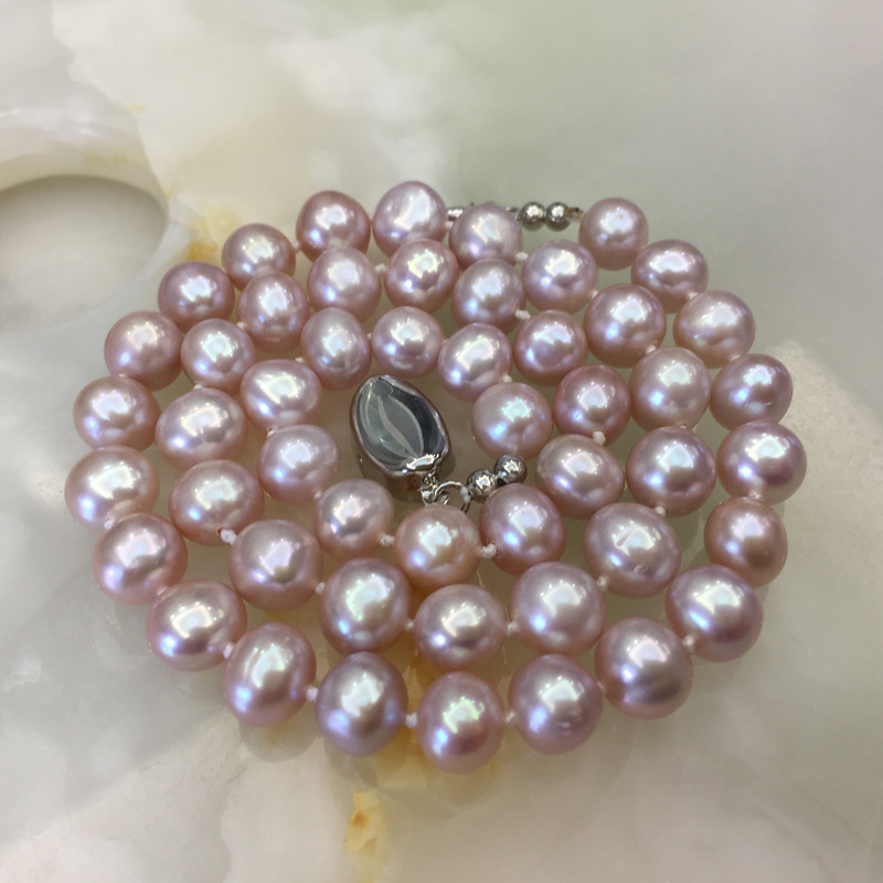 Pink and Purple 8-9mm Near-Round Strong Luster Natural Freshwater Pearl Necklace Women's Pearl Necklace Natural Freshwater