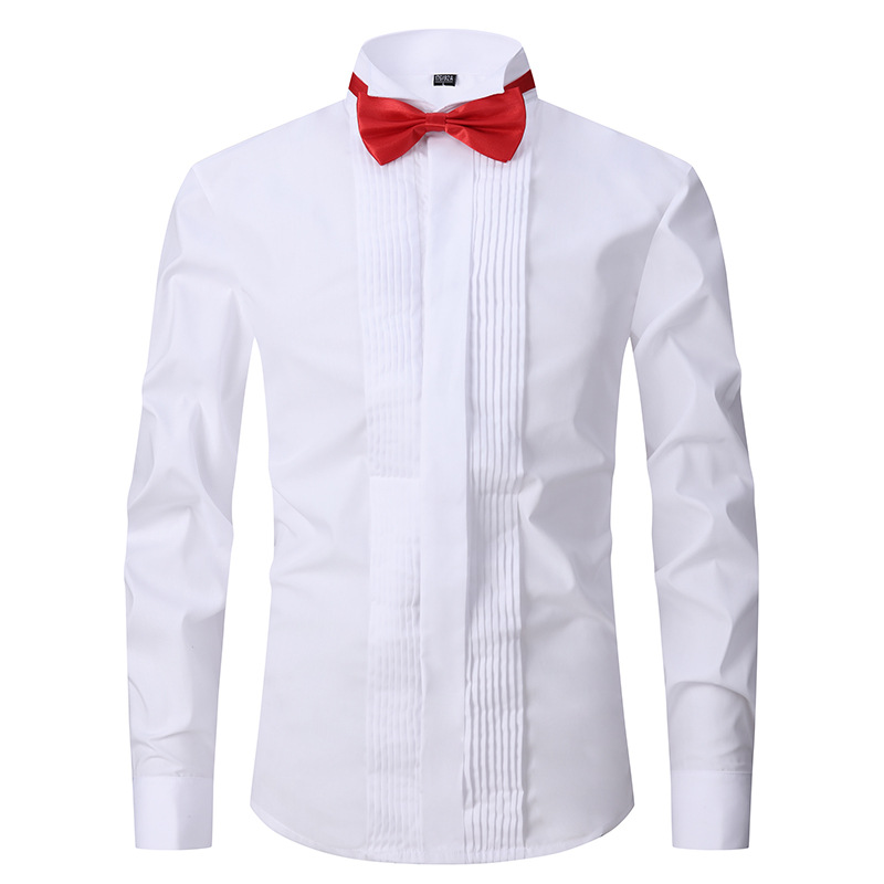 Productos de fábrica pasan AliExpress Venta caliente negro boda masculina manga larga camisa color sólido golondrina collar vestido padrino camisa maestro