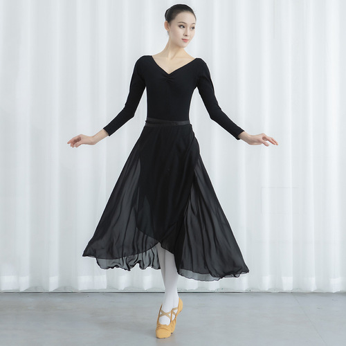 Ballet Training Dance Suit V-neck Long-sleeved Dance Practice Bodysuit Aerial Yoga Suit Figure Skirt Women's Art Exam Suit