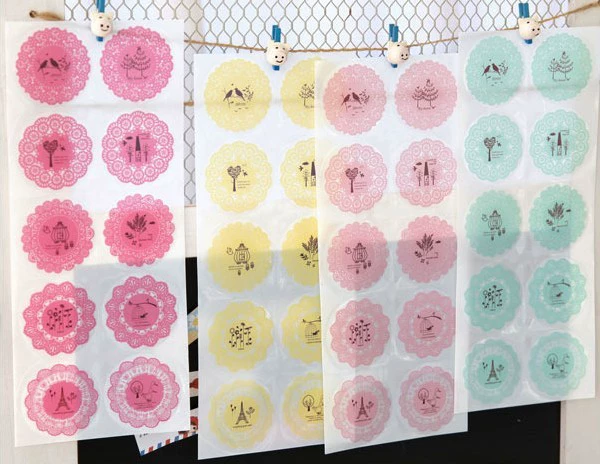 [日单 超唯美 10枚入圆形蕾丝风格贴纸 封口贴 创意贴 5色选]