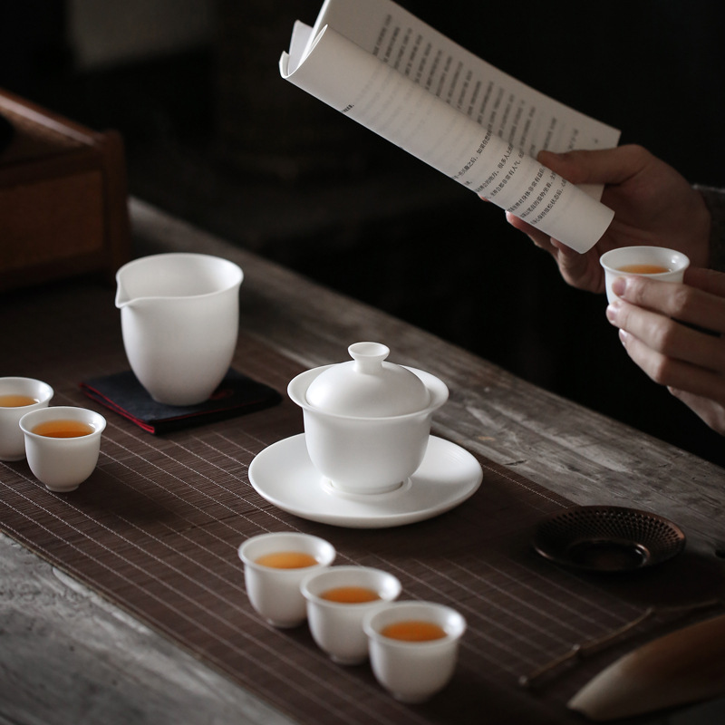 Winjiang hecho a mano Dehua ovejas grasa Jade blanco porcelana Kung Fu juego de té grande Tazón de cubierta Xishi hogar taza de té de cerámica traje de personalización
