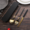 Chopsticks stainless steel, street set for elementary school students, handheld tableware, internet celebrity, 3 piece set