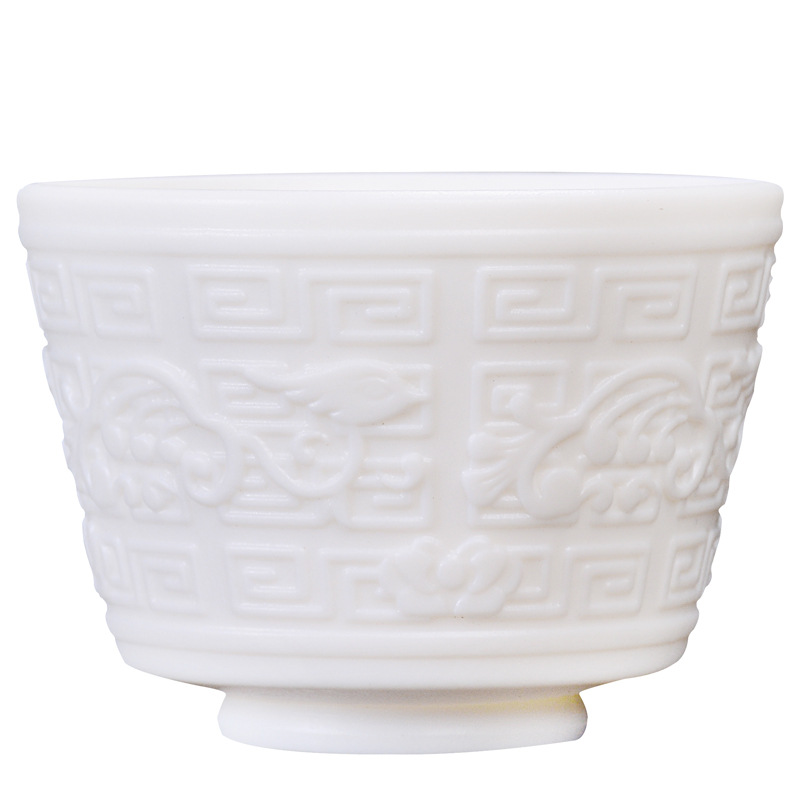Winjiang Dehua marfil porcelana blanca oveja grasa Jade porcelana Kung Fu taza de té alivio Jade taza de té de porcelana taza maestra taza de una sola taza letras