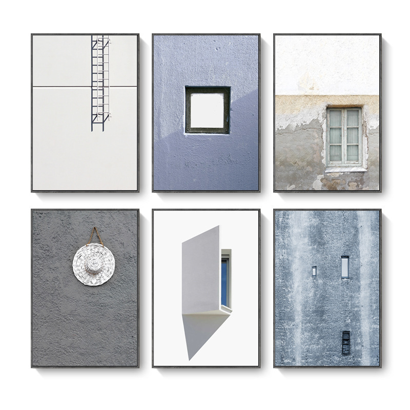 Scandinavian Decorative Painting Modern Normcore Industrial Style Architectural Wall Window Gray Tone Landscape Hanging Painting Inkjet Frameless Painting