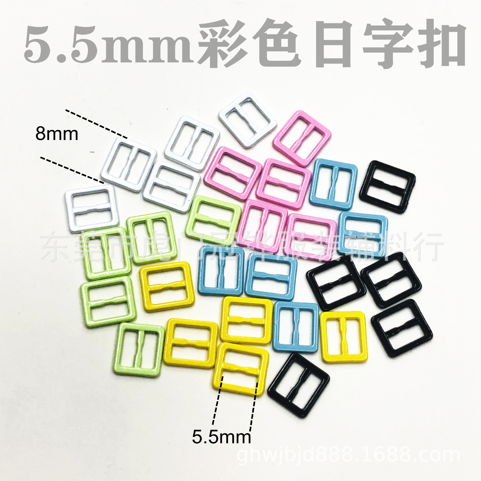 Square small footwear buckle, metallic color, 5.5mm