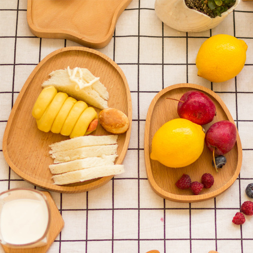 Japanese wooden tray home snack fruit plate sushi snack plate dry fruit plate tea tray beech wood pebble dinner plate