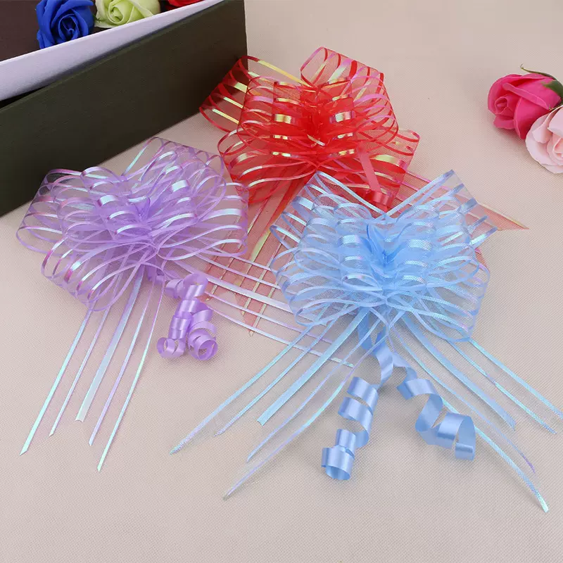 工厂现货5cm雪纱拉花欧根纱蝴蝶手拉花婚庆车队装饰婚房布置用品