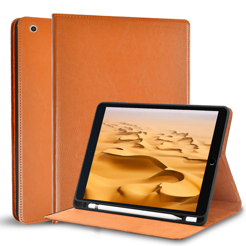 Suitable for Apple iPad 10.2 Mini45 with Pen Slot Protective Cover Air3 Pro 10.5 Genuine Leather Case