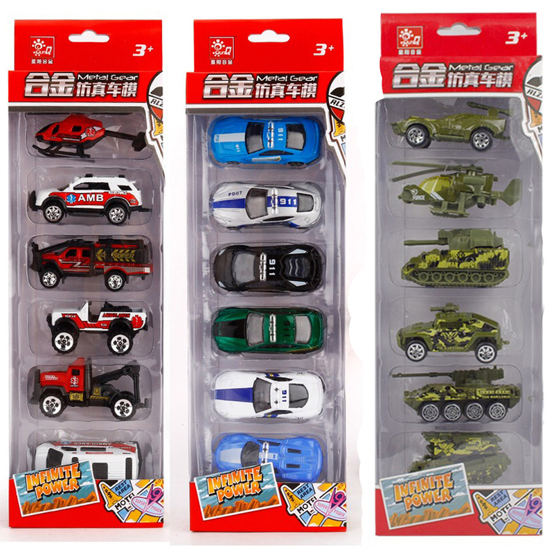 Children's boy cool toy sliding toy car alloy fire truck model factory wholesale 6 Pack