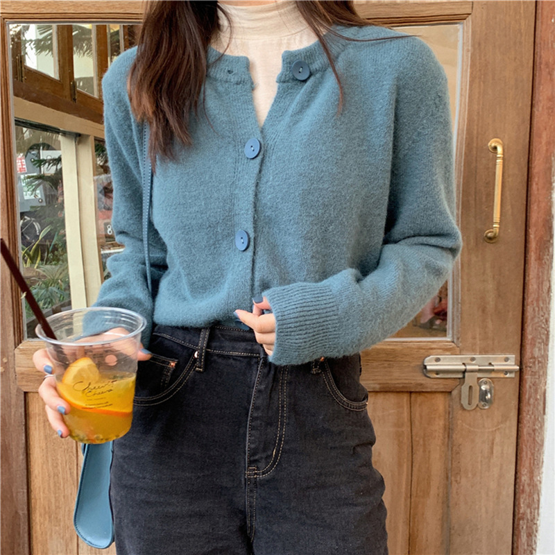 All-Match Gentle Style Sweater Knitted Cardigan Women's 2024 fleece-lined Spring and Autumn Winter Short Coat Top