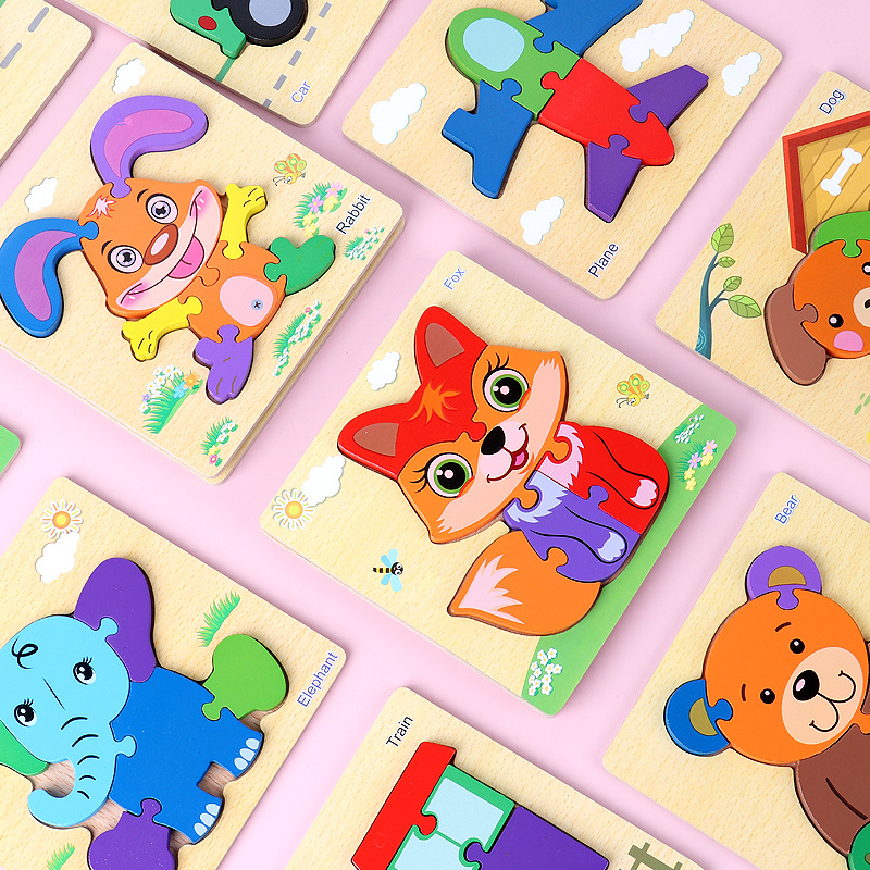 Bebé niños 1-2-3D años de edad la mitad de madera tridimensional rompecabezas bebé educación temprana inteligencia práctica mano ojo niños y niñas Juguetes