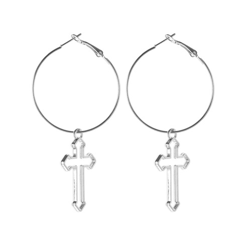 Punk Rock Dark Girl Hollow Cross Earrings, Personality Retro Earring Drops