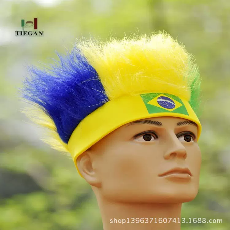 巴西国家足球世界杯球迷假发 厂家直销球迷用品/拉拉队假发 现货
