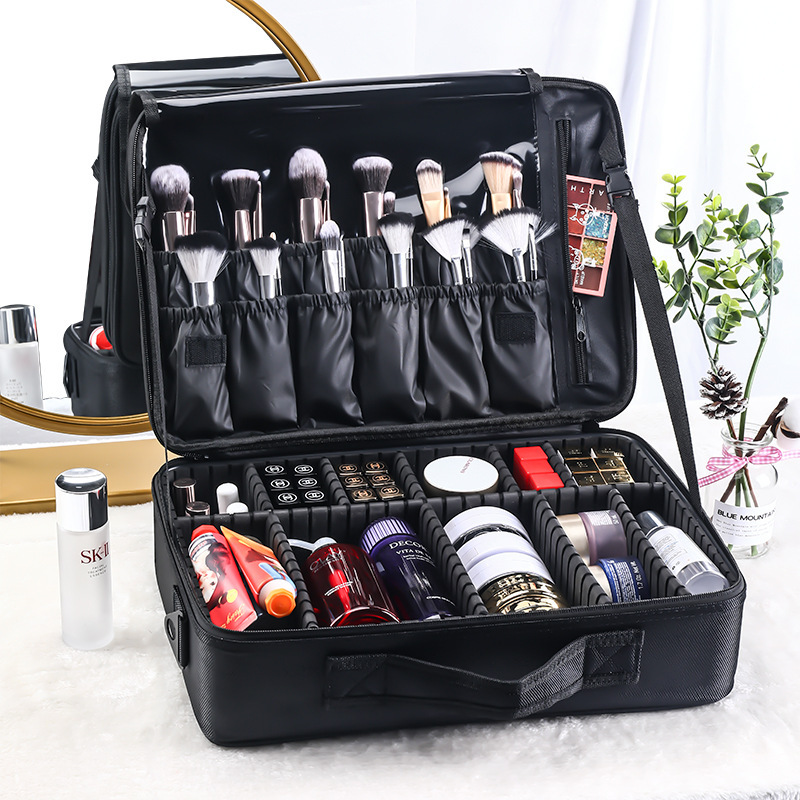 Manufacturer Wholesale Large-Capacity Cosmetic Bag Embroidered Manicure and Makeup Portable Partition Tool Box Cosmetic Bag