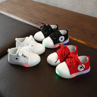 Children's Spring and Autumn Light Canvas Shoes Boys and Girls Soft Bottom Zipper Star Toddler Shoes Baby LED Breathable Luminous Shoes