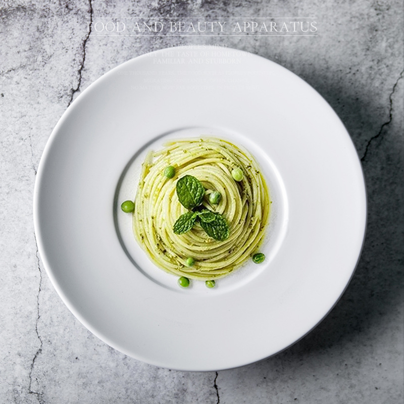 12 pulgadas de cerámica de ala ancha negro blanco mate esmerilado Placa de carne Placa de comida occidental Hotel suministros especiales al por mayor