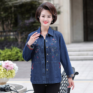 Middle-aged and elderly women's spring clothing thin Denim coat plus size loose elderly long-sleeved top mom spring and autumn jacket