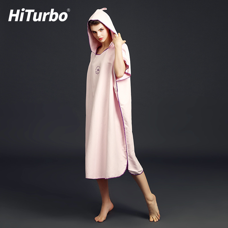 HiTurbo beach quick-drying adult bathrobe microfiber bath towel swimming diving hooded cape windproof warm