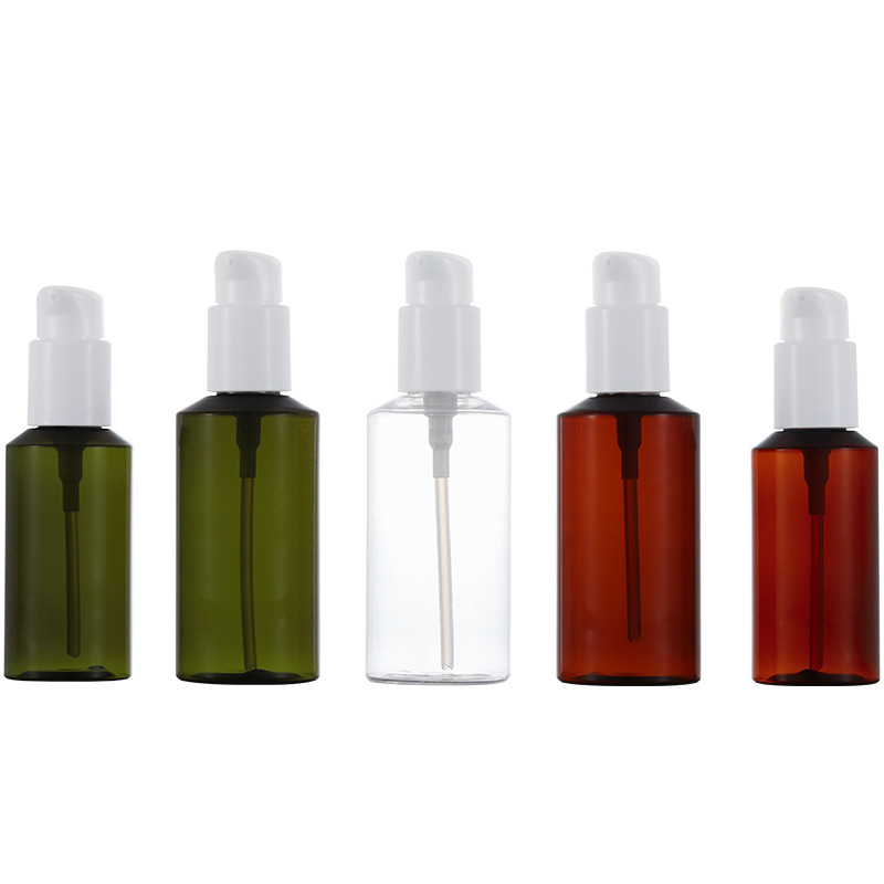 En stock hombro oblicuo PET botella de loción de compresión Cabeza oblicua blanca con cerradura Mercurio presionando cosméticos sub-botella Xumin material de embalaje