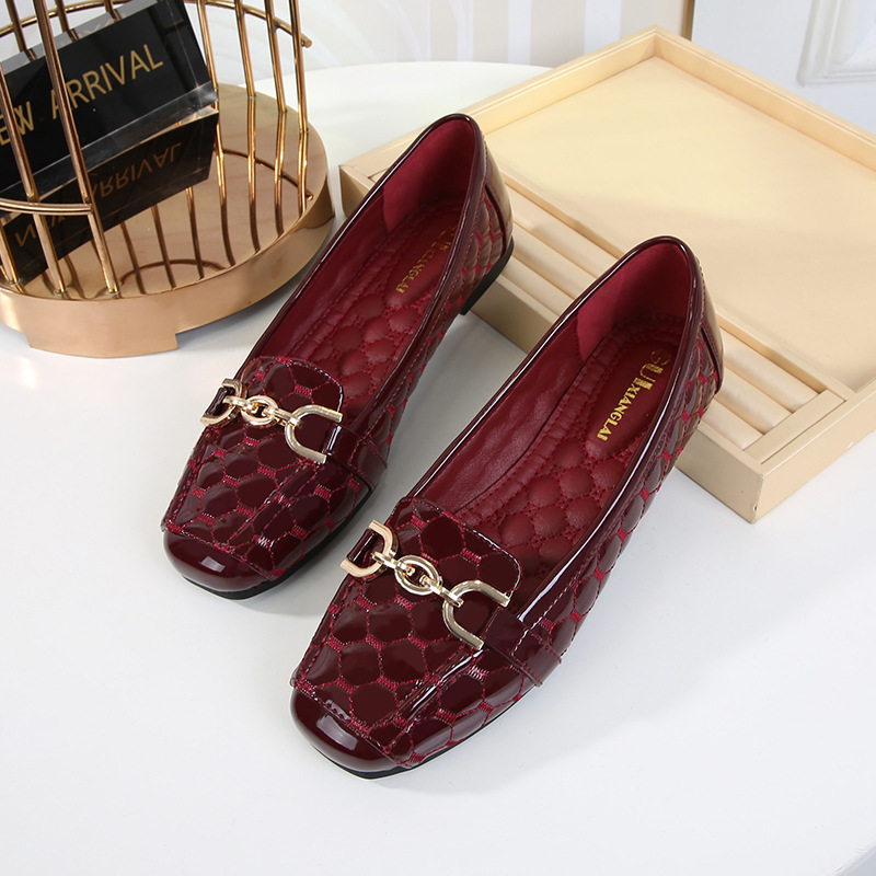 Women's Soft-soled Loafers, Spring Autumn European And American Style Shallow Square-toed Patent Leather Flat Shoes,_vogvips.com