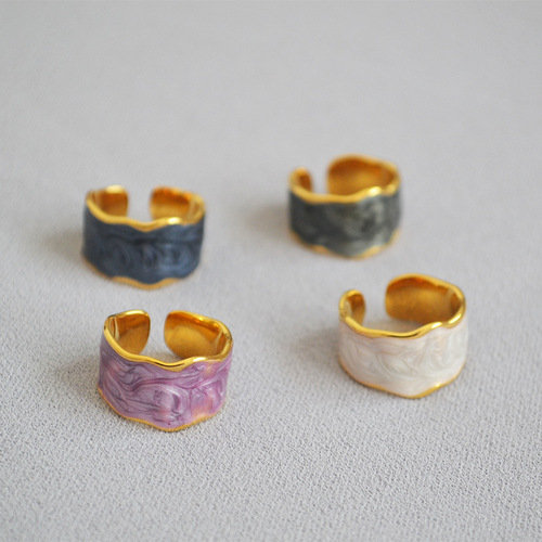 Korean Creative Color Ice Cream Handmade Enamel Surface Irregular Modern Fashion Open Mouth Ring for Women on Index Finger