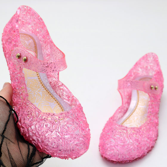 Foreign Trade Children's Shoes Frozen Girls Princess Elsa Shoes Performance Shoes Bag Heel Girls High Heel Children's Crystal Sandals